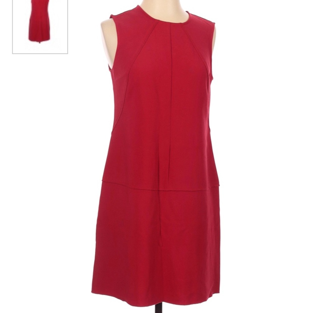 Loft Red Shift Dress with Decorative Seams - Picture 4 of 10